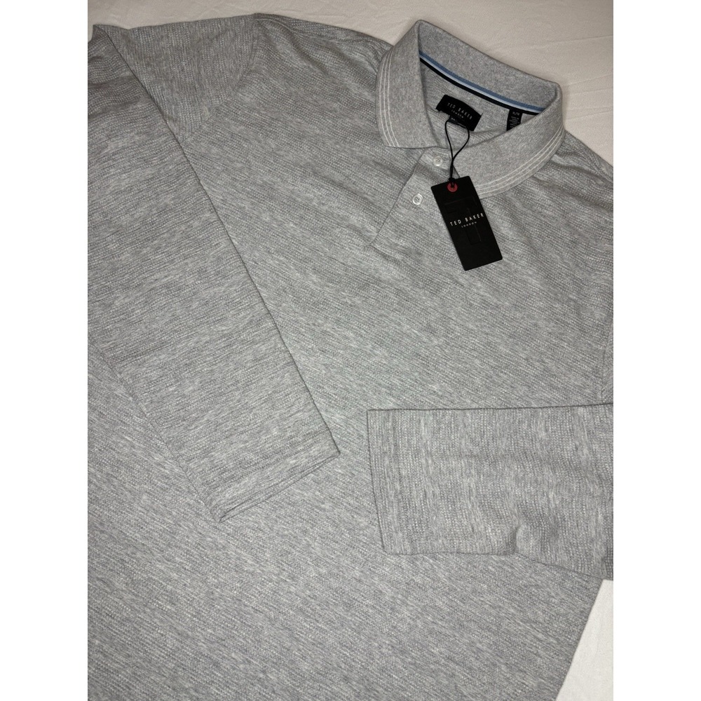 Ted Baker London Popcorn Stripe Long Sleeve Rugby Polo Shirt Grey XL NWT $165